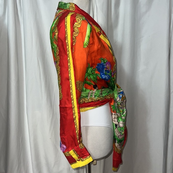 Gianni Versace Vintage SS 1993 Paradise Lost Printed Silk Off Shoulder Blouse - Picture 11 of 16